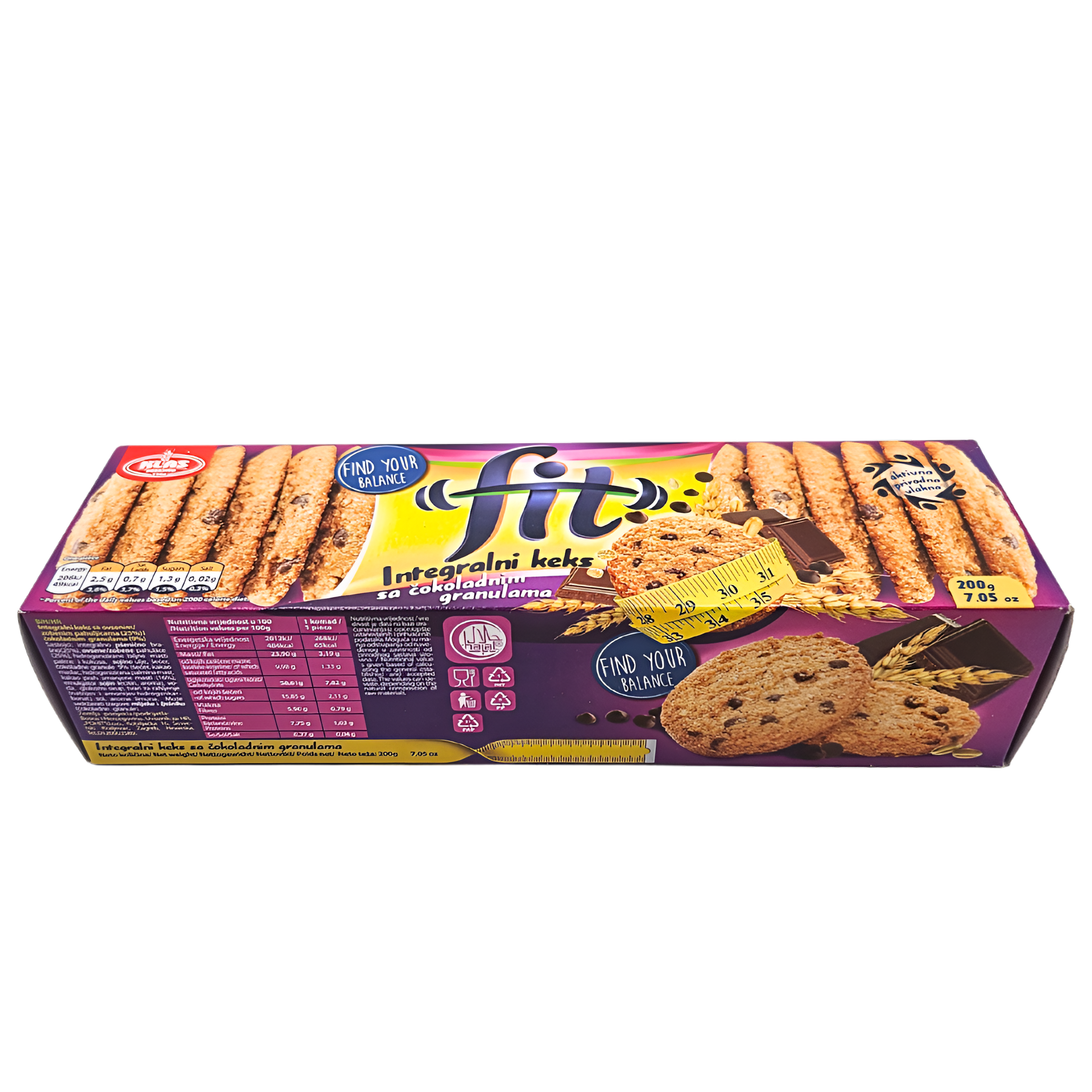 Fit Integralni keks sa čokoladnim granulama-200g,Klas